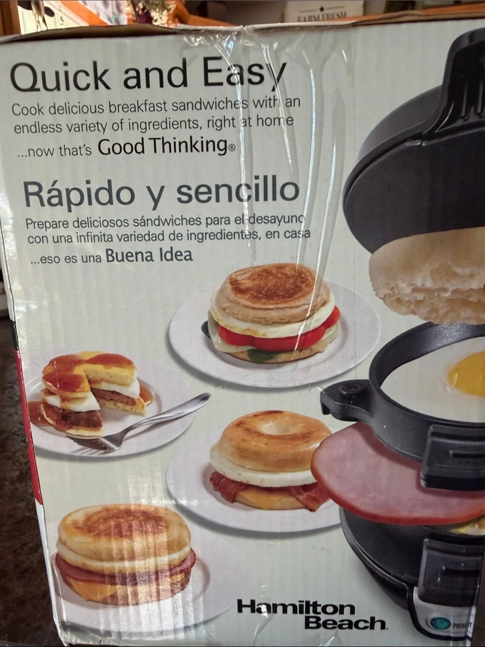 *NEW* Hamilton Beach Black Breakfast Sandwich Maker with Red and Yellow Accents